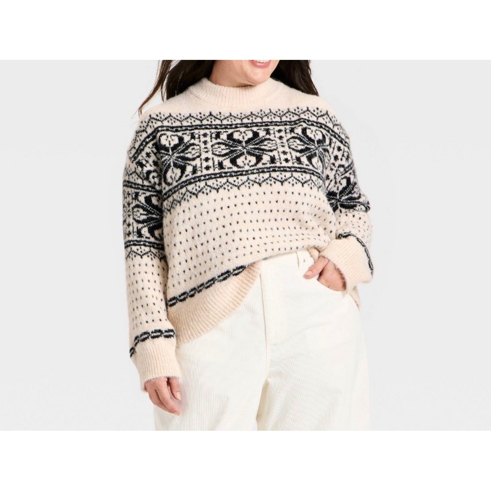 Universal Thread Women Long Sleeve Alpine Snowflake Crewneck Pullover Sweater 2X